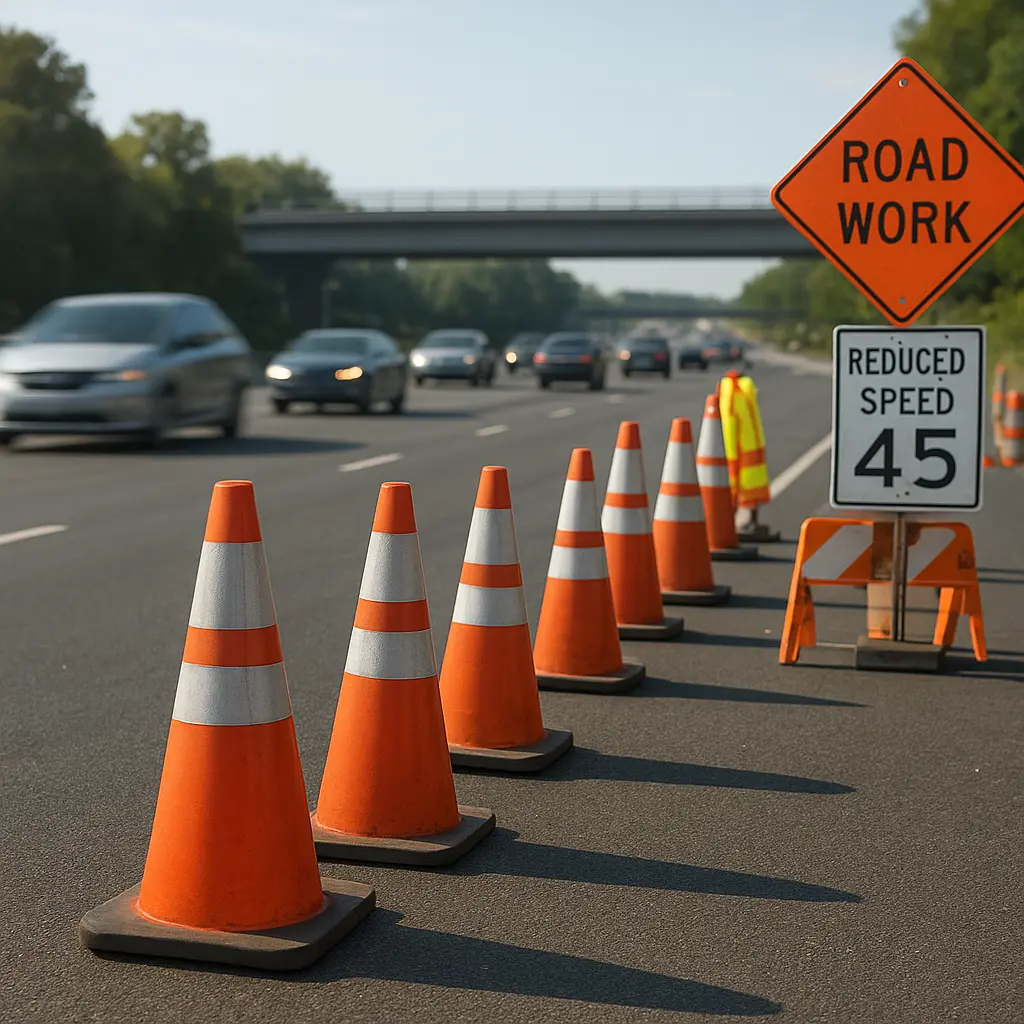 Verkehrsleitsystem mit Sicherheitskegeln
