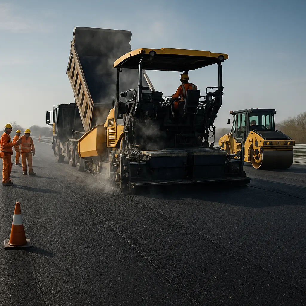 Straßenbau-Maschinen bei der Asphaltierung